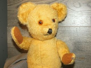 Antique teddy bear golden mohair jointed - vintage bears old toys w/ growler 3