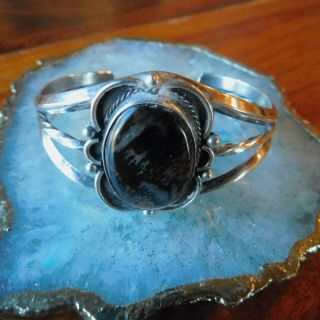 Vtg.  Mexican Sterling Silver Cuff Bracelet With Large Oval Stone Weighs 35 Grams