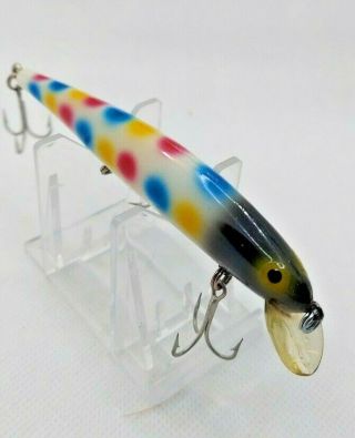 Old Lure Vintage Bomber In Wonder Bread Colors Red/blue/yellow/wnite Black Head.