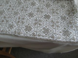 Vintage Linen Lefkara Embroidered Beige & Brown Tablecloth Size 50 X 48 Inches