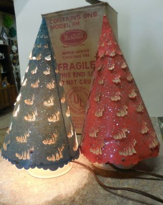 2 Roto - Vue Econolite Merrie - Merrie Revolving Christmas Tree Motion Lamp Red Blue