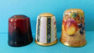 3 Vintage Thimbles Royal Doulton Flambe Halycon & Painted Enamel
