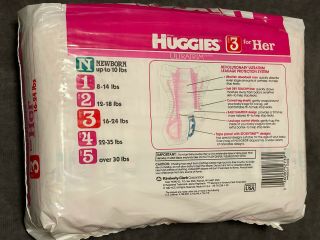 Vintage 1992 Huggies for Her Ultratrim Diapers 32 Count,  Old Stock,  Girl 2
