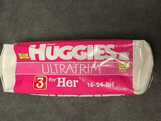 Vintage 1992 Huggies for Her Ultratrim Diapers 32 Count,  Old Stock,  Girl 3