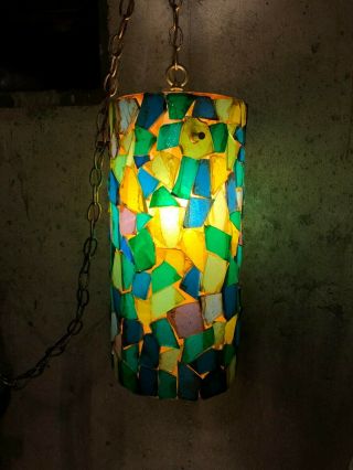 Mid Century Chunky Lucite Hanging Swag Light Lamp Blue & Green W/chain