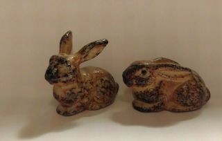 Vintage Porcelain Stone Look Miniature Bunnies Rabbits Figurines Pair Japan