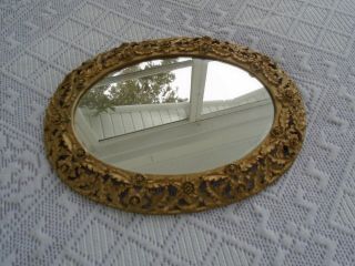 Vintage Vanity Tray Mirror Gold Flowers & Leaves Oval