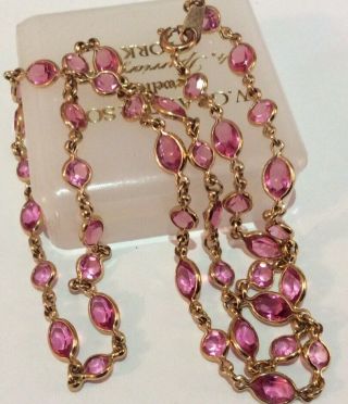 Vintage Jewellery Striking 24k Gold Plate Bezel Set Pink Crystal Dainty Necklace