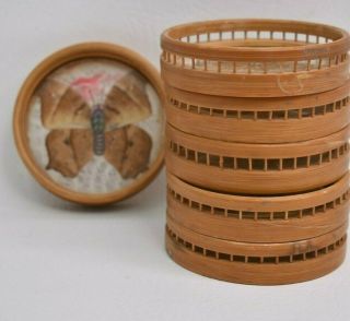Vintage Butterfly Set Of 6 Bamboo Drink Coasters Coaster Set 1970s Retro Décor