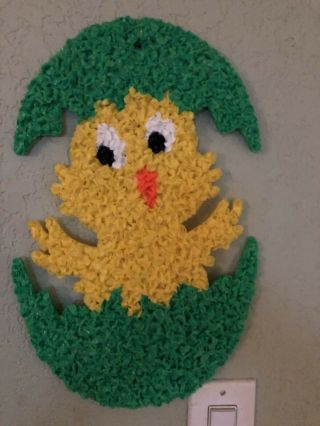 Vintage Easter Spring Plastic Popcorn Art Decoration Baby Chick In Green Egg 3