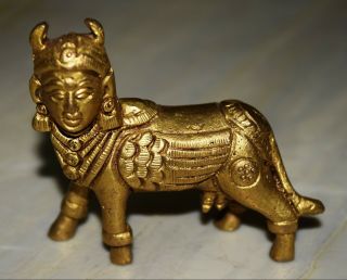 Kamdhenu Cow Indian Brass Vintage Style Spirituality Lucky Statue Temple Dec Bm1