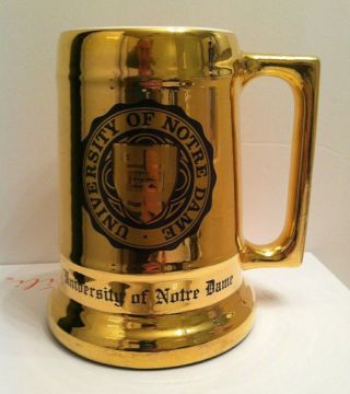 Vintage University Of Notra Dame Ceramic Beer Mug Metallic Gold W/crest Rare