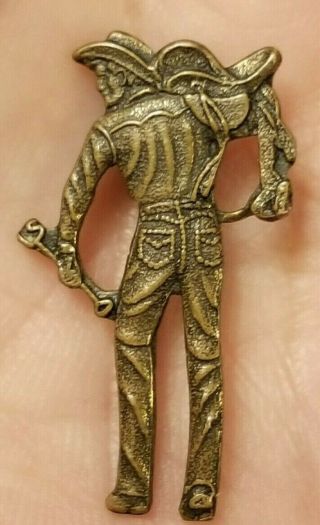 Vtg Rodeo Sterling Silver Cowboy Carrying Saddle Branding Iron Jeans Brooch Pin