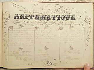 Lg Mid 19c Handwritten Manuscript Book Album Calligraphy Maps Art Signed