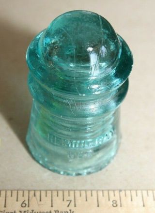 Vintage Small Teal Blue Glass Hemingray Patent May 2 1893 Phone Pole Insulator E