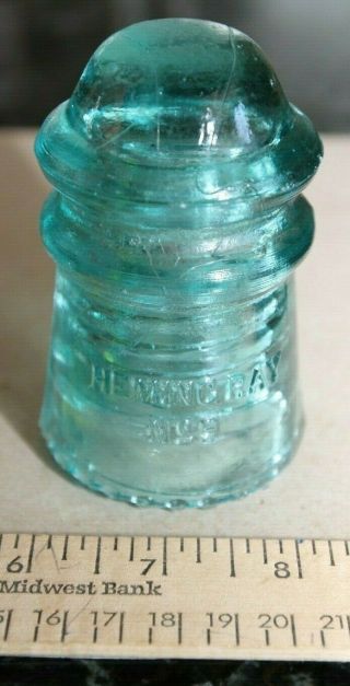 Vintage Small Teal Blue Glass Hemingray Patent May 2 1893 Phone Pole Insulator E 2