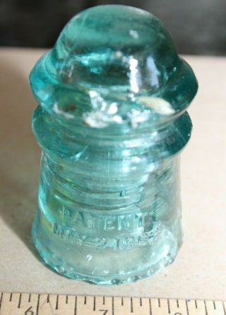 Vintage Small Teal Blue Glass Hemingray Patent May 2 1893 Phone Pole Insulator E 3