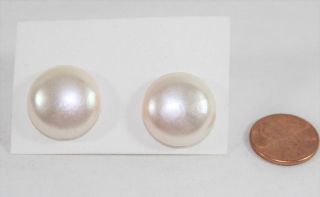 Vintage Nos Faux Pearl Pink Hue Button Pierced Earrings 2