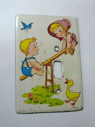 1960s Vintage Metal Light Switch Cover Kids Teeter Tottering 5.  5 X 3 1/4 " 1
