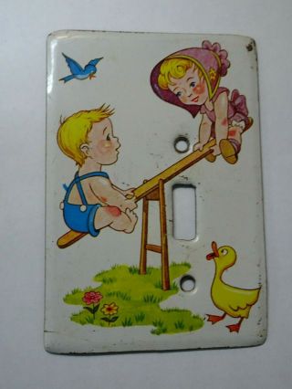 1960s Vintage Metal Light Switch Cover Kids Teeter Tottering 5.  5 X 3 1/4 " 2
