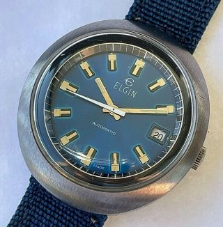 Vintage Elgin Swiss Automatic Stainless Steel Mens Watch With Date,  Fhf905
