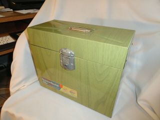 Vintage Metal Green Wood Grain Porta - File Folder Storage File With Key Ballonoff