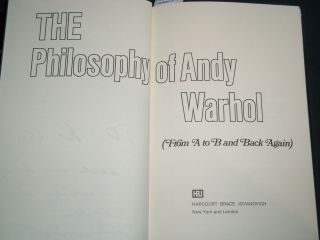 1975 THE PHILOSOPHY OF ANDY WARHOL FROM A TO B INSCRIBED TO NICOLA LANE - KD 5567 4