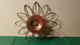 Vintage 7.  25 " Round Metal Flower Sunburst Artistic Wall Thermometer