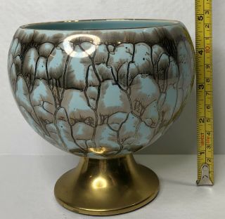 Delft Turquoise Blue Gold 5” Pedestal Bowl Holland MCM Delftware Hand Painted 3