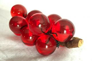Vintage Mid Century 1960s Red Lucite Acrylic Grape Cluster Wired on Driftwood 2