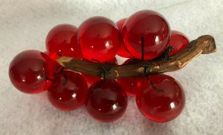Vintage Mid Century 1960s Red Lucite Acrylic Grape Cluster Wired on Driftwood 3