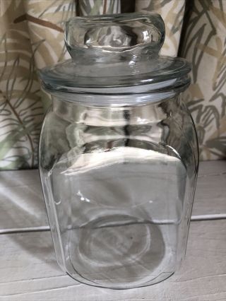 Vintage Anchor Clear Glass Canister Apothecary Jar Square Knob Handle 9 " T
