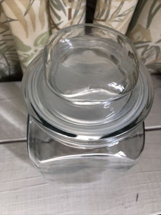 Vintage Anchor Clear Glass Canister Apothecary Jar Square Knob Handle 9 