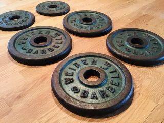 4 X 3 Lb / 2 X 1.  5 Lb Vintage Weider Weight Plates Dumbbell Barbell Teal Color