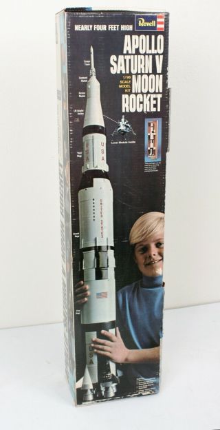 Vtg 1969 Revell Apollo Saturn V Moon Rocket 1/96 Scale W Box - Partially Built