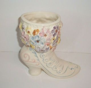 Vintage Porcelain Ladies Victorian Style Boot Ceramic Vase 3 - D Flower