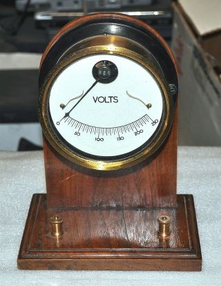 Vintage Brass Panel Meter Voltmeters 0 - 250 Volts Mounted On Stand Collectable