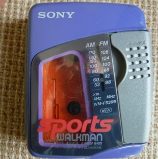 Vintage Sony Walkman Wm - Fs399 - With Belt/hand Strap Blue And