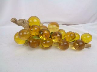 Vintage Mcm Gold Lucite Grapes On Driftwood - 12 "