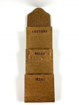 Vintage Solid Wood 3 Slot Mail Sorter Letters Bills Misc.  Wall Mount Key Holder