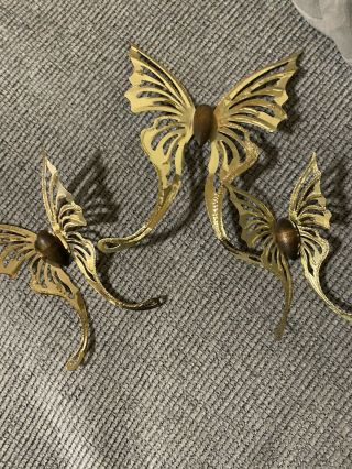Three Vintage Metal And Wood Butterfly Wall Art.  1970s Decor.  Retro Decor.