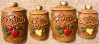 Vintage 1960s Sexton Cast Metal Canisters 4x Wall Plaques Coffee Tea Flour Sugar