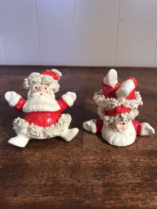 Vintage Santa Claus Christmas Figurines Japan Napco Ceramic Spaghetti Trim