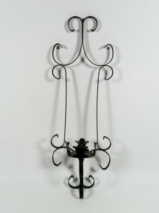 1 Vintage Gothic Medieval Spanish Revival Black Steel Wall Hanging Candle Sconce