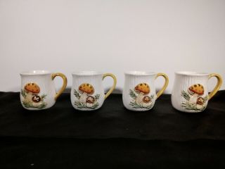 Retro Vintage Sears Merry Mushroom Mugs 1978 Ceramic Coffee Mugs Set Of 4.