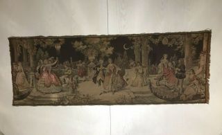 Vtg Tapestry Venice Garden Party 1920s Wall Hanging Made In Belgium 19 " X 53 "