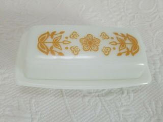 Vintage Corning Corelle Pyrex Gold Butterfly Butter Dish & Lid Vgc