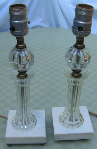 Classic Marble And Glass Table Lamps Pair Antique Style 2 Lighting Mid Century