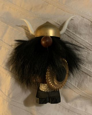 Vintage Teak Danish Viking Figure Mid Century Modern Mcm Copper Brass Fur