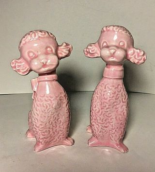 Vintage Pink Ceramic Poodles Mid Century Modern Retro Dogs - Set Of 2